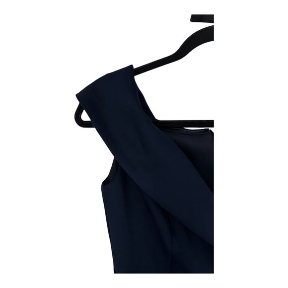 Xscape 4793XW Ruffle Patti Off the Shoulder Scuba Knit Gown dress blue size 6P - Picture 4 of 8